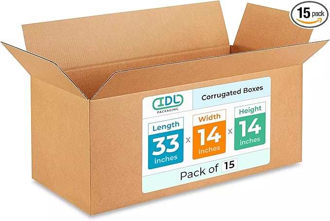 IDL Packaging B-331414-15 Large Corrugated Moving Boxes 33"L x 14”W x 14"H by IDLPackaging