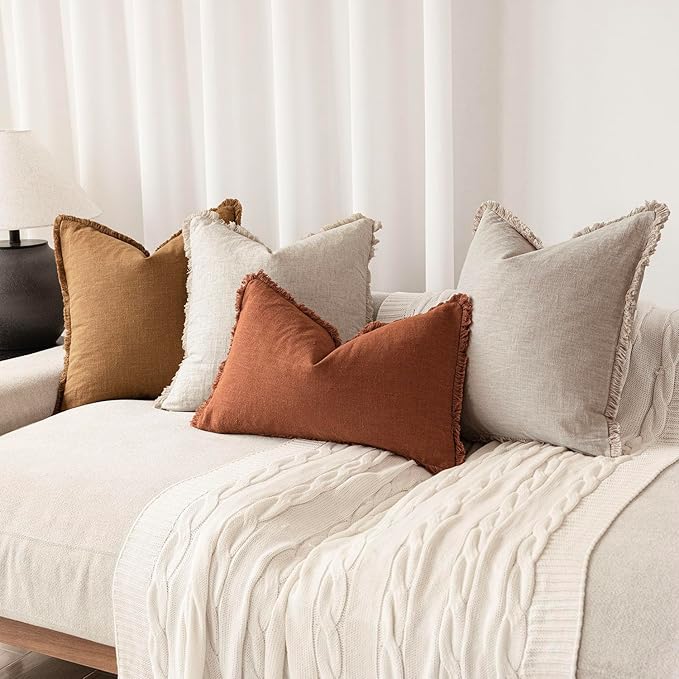 Foindtower Set of 2 Decorative Linen Fringe Throw Pillow Covers Boho Farmhouse - Image 7