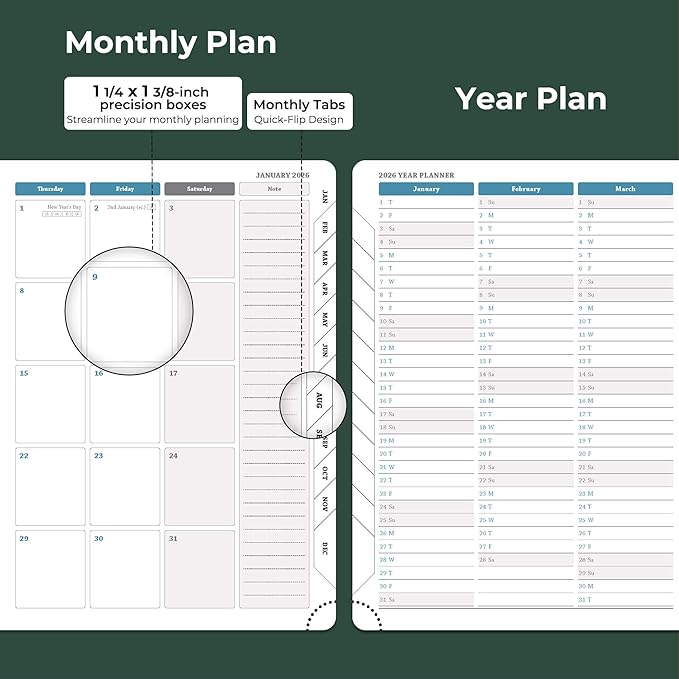 IN-LUXPRO Planner 2026 Daily Weekly and Monthly, 11.5"x8.5", 12 Months Spiral - Image 4