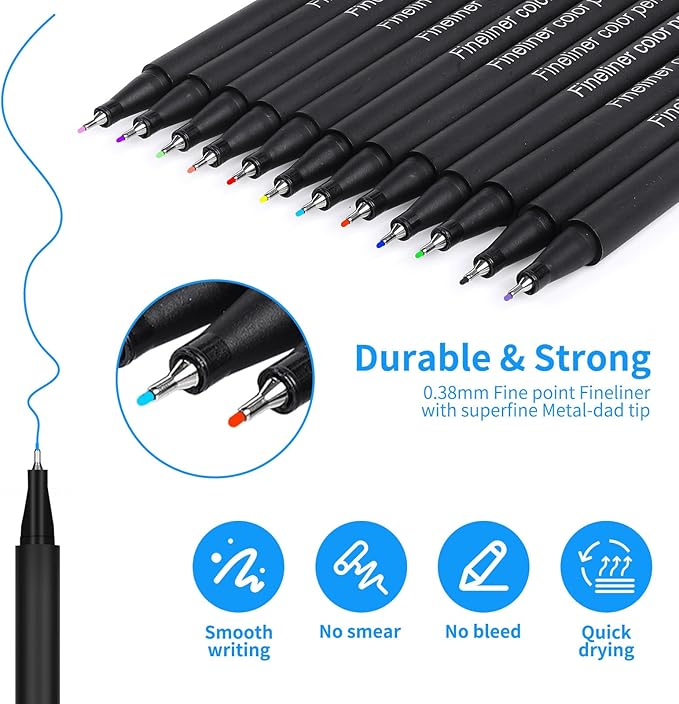 huesamhi 24 Fineliner Pens Set 0.4mm Ultra Fine Tip Drawing Markers - Image 3