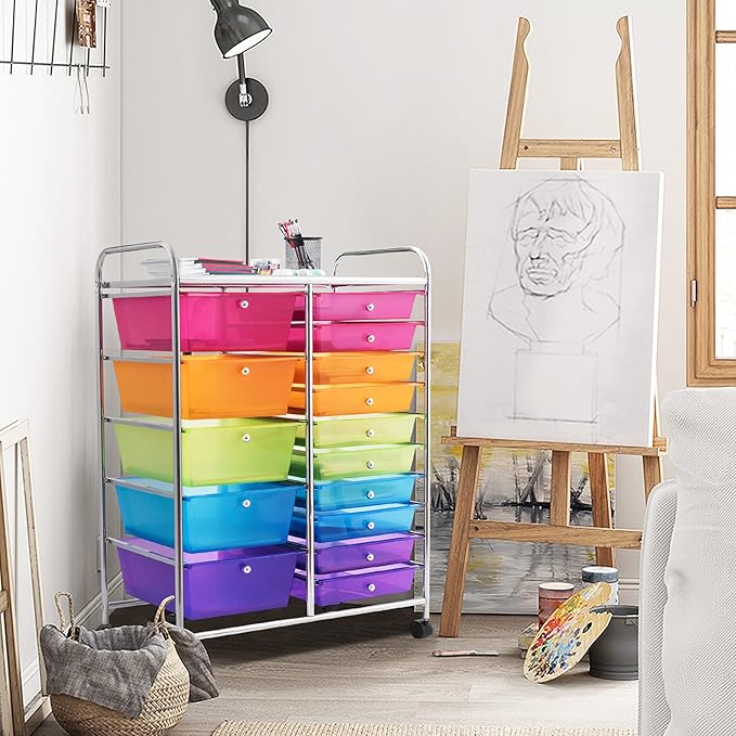 LDAILY 15 Drawer Rolling Storage Cart, Rolling Cart - Image 2