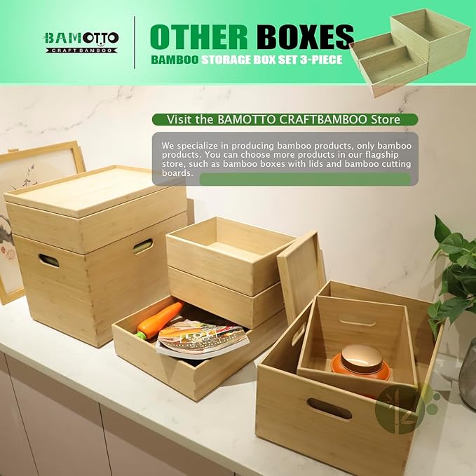 3-Piece Large Bamboo Storage Box Set, 7.1 in High Stackable Deep-Drawer - Image 6