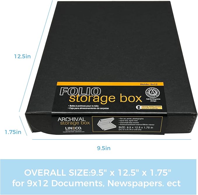 Lineco 9x12 Black Clamshell Archival Folio Storage Box, Acid-Free - Image 2