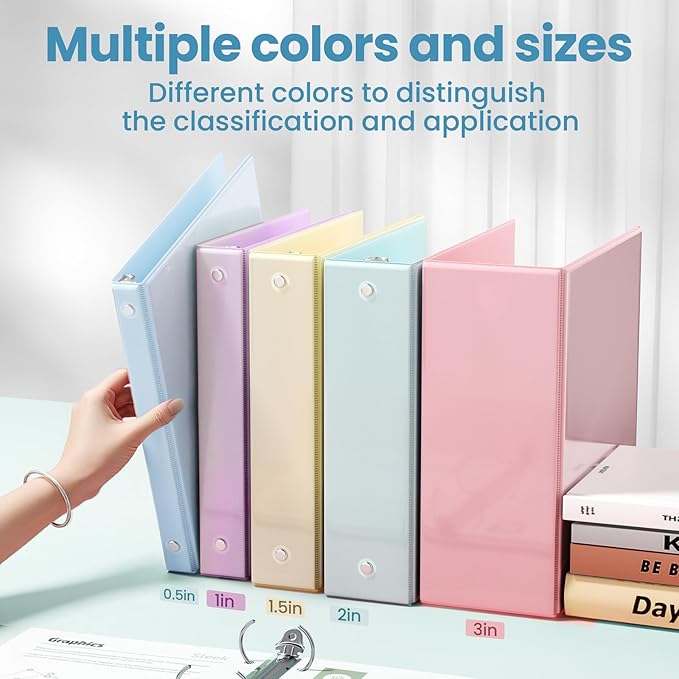 SUNEE 3 Ring Binder 2 Inch 1 Pack, Pastel Blue - Image 5