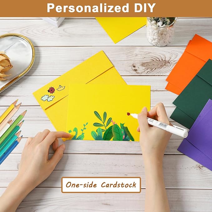 Silunkia 100 Packs 10 Assorted Colors Blank Note Cards and Envelopes 4.25 x 5.5 - Image 4