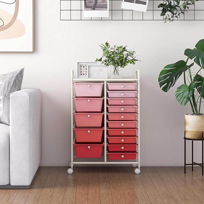 HAPPYGRILL 15-Drawer Rolling Cart, Storage Carts - Image 3