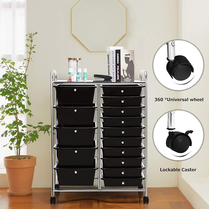 HAPPYGRILL 15-Drawer Rolling Cart, Storage Carts - Image 6