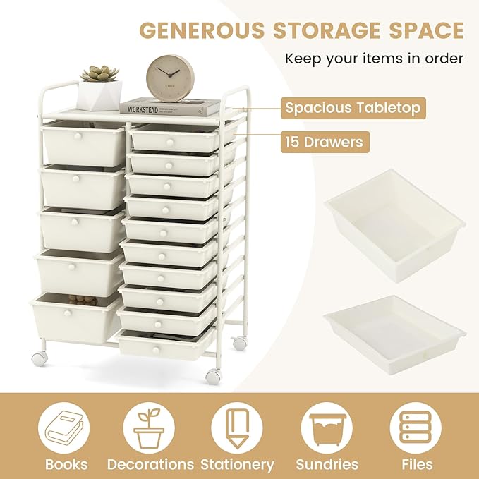 LDAILY 15 Drawer Rolling Storage Cart, Rolling Cart - Image 5