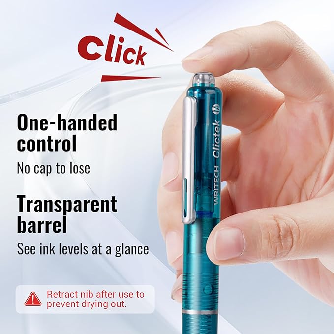 WRITECH Clictek Fountain Pen Set: Retractable Style Blue Ink Medium Nib - Image 3
