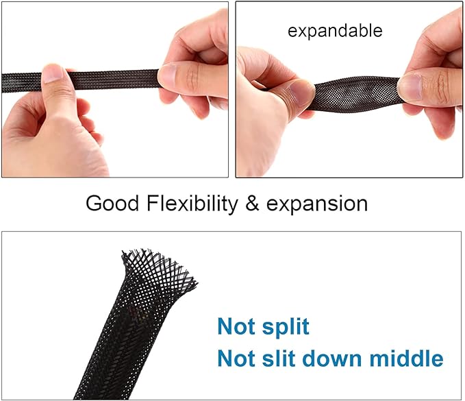 100ft - 1/4 inch PET Expandable Braided Sleeving – Black – Alex Tech Braided - Image 5