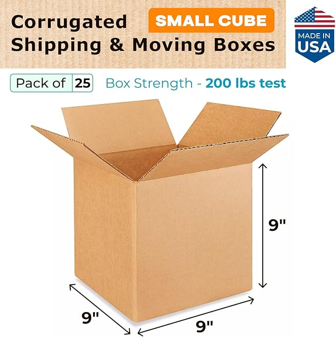 Small Cube Moving & Shipping Boxes 9"L x 9"W x 9"H - Image 2