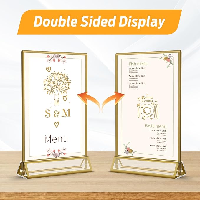 Smarpau 4x6 Gold Acrylic Sign Holder Table Number Holders 8 Pack Vertical - Image 4