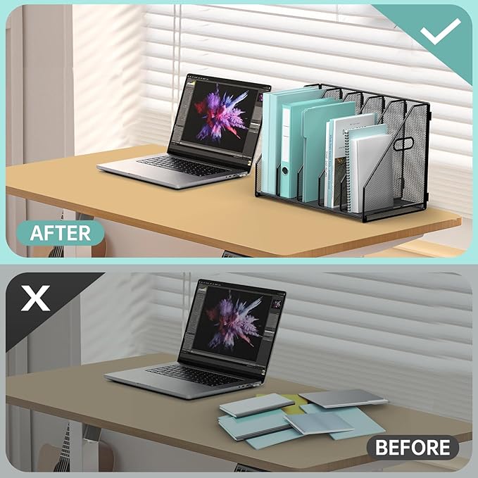 Gawerk Desktop File Magazine Folder Holder 5 Vertical Compartments, Desk - Image 4