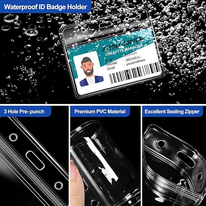 100 Pcs Clear Horizontal Badge ID Card and 100 Pcs Lanyard, Reusable Lanyards - Image 6