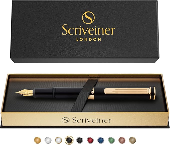 Scriveiner Luxury EDC Fountain Pen, Stunning Luxury Black Pocket Pen, Real Gold - Image 9