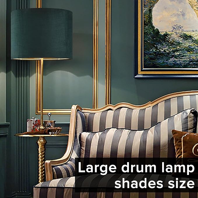 Green Velvet Lampshades Set of 1 Large Drum Lamp Shade 16" Top x 16" Bottom x - Image 6