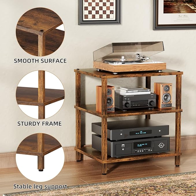 LELELINKY 3-Tier AV Media Player Stand Set of 2, Wooden TV Stand, Game Console - Image 9