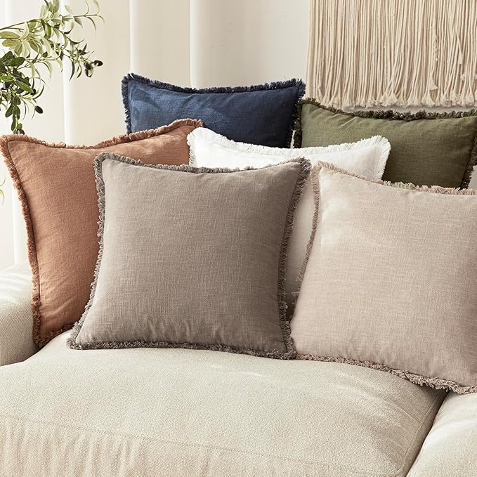 Foindtower Set of 2 Decorative Linen Fringe Lumbar Throw Pillow Covers Boho - Image 7