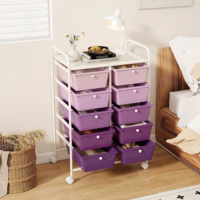 LDAILY 10 Drawer Rolling Cart, Storage Cart Organizer on Wheels, Drawer Cart - Image 2