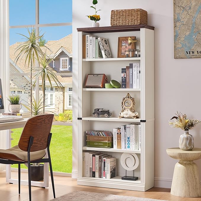 RWYHG 70" White Tall Bookshelf Set of 3, 5-Tier Thick Wooden Book Shelf - Image 2