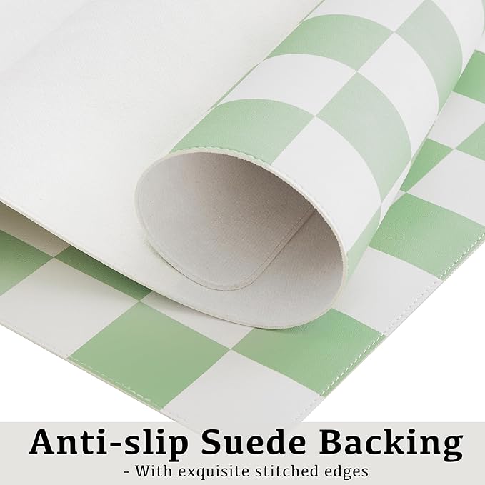 Ohocut Checkered Desk Mat, 31.5" x 15.7" Large Cute Sage Green Aesthetic Retro - Image 5