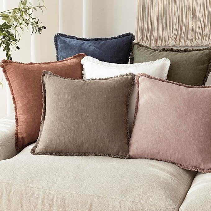 Foindtower Set of 2 Decorative Linen Fringe Throw Pillow Covers Cozy Boho - Image 7