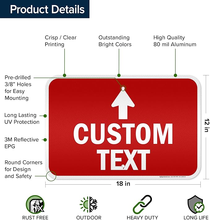 Custom Arrow, Custom Directional Sign, Up Arrow, 12x18 Inches, 3M EGP Reflective - Image 6