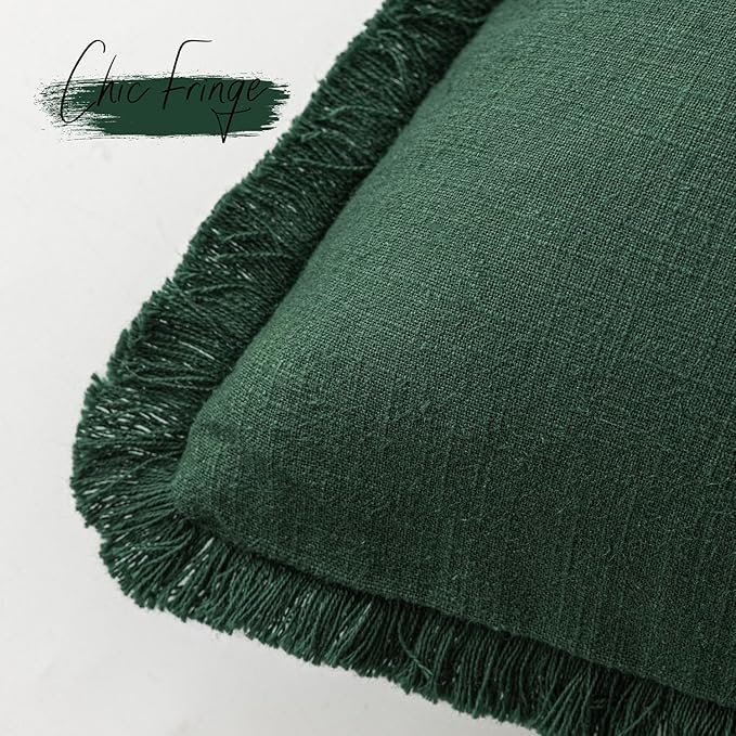 Foindtower Set of 2 Decorative Linen Fringe Lumbar Throw Pillow Covers Boho - Image 3