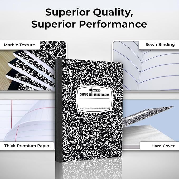 Rosmonde 12 Pack Composition Notebook College Ruled Bulk, 200 Pages, 9-3/4 x - Image 3