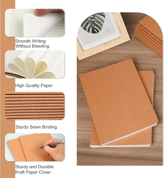 miikoul 12 Pack A5 Kraft Paper Notebook Lined Journal Bulk, 8.3 X 5.5 Inch - Image 3