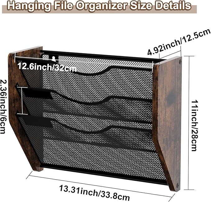 PAG-Mass Hanging Wall Files Organizer, 3 Tier Mail Organizer Wall Mounted - Image 7