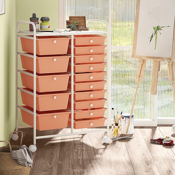 HAPPYGRILL 15-Drawer Rolling Cart, Storage Carts - Image 2