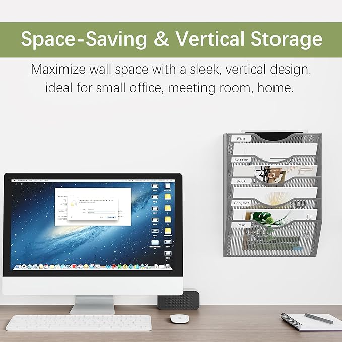EasyPAG Hanging Wall File Organizer, 5 Pocket Wall Mounted Mail Organizer - Image 3