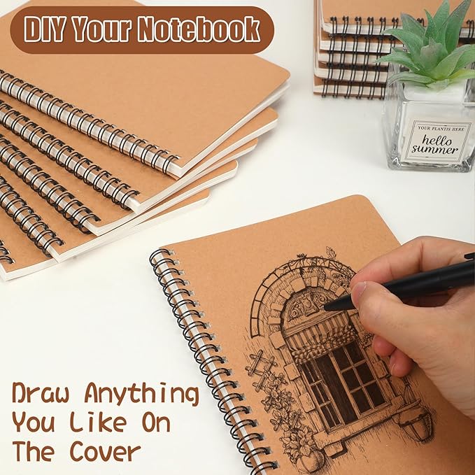 miikoul 100 Packs A5 Spiral Lined Notebooks, Kraft Paper Cover, 60 Sheets/120 - Image 4