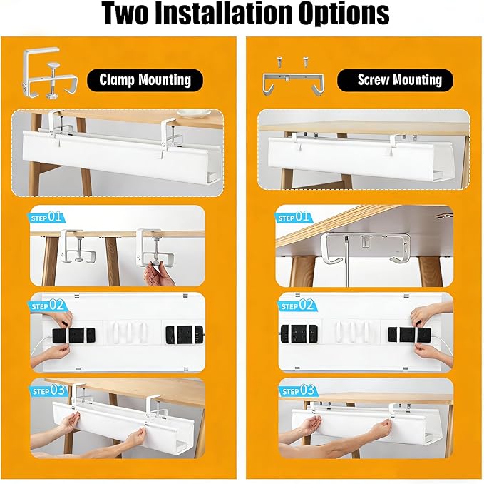 Oxford Cloth Under Desk Cable Management Tray, No-Drill 48" Desk Cable - Image 4
