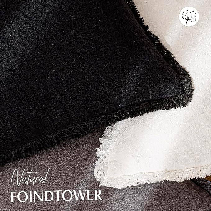 Foindtower Set of 2 Decorative Linen Fringe Throw Pillow Covers Cozy Farmhouse - Image 4