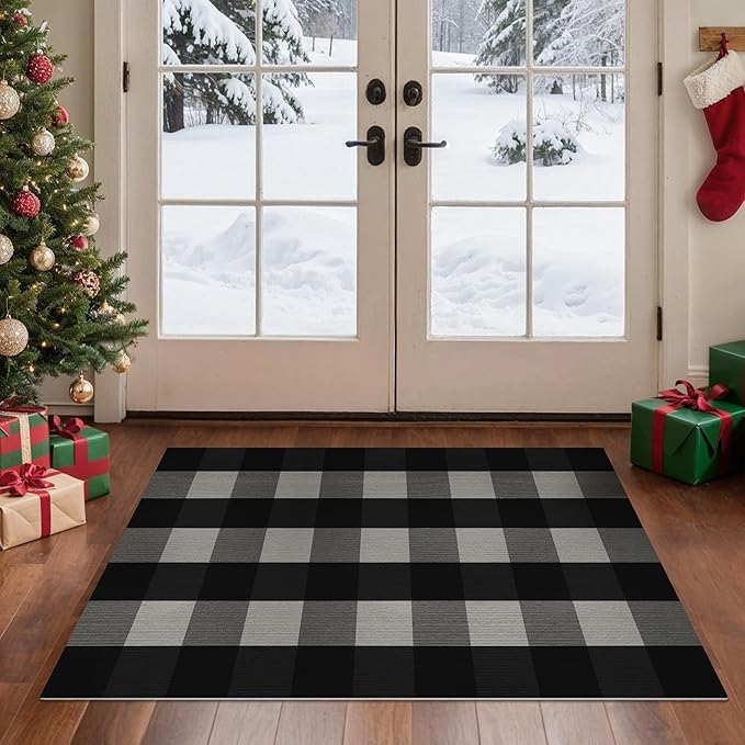 GENIMO Checkered Rug 27.5x44 inches Black and White Outdoor Rug Buffalo Plaid - Image 4