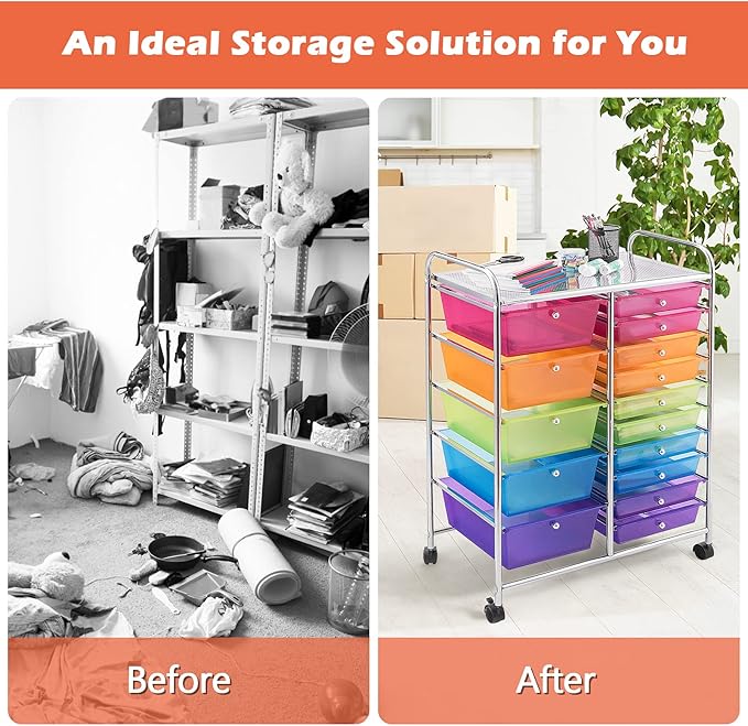 LDAILY 15 Drawer Rolling Storage Cart, Rolling Cart - Image 4