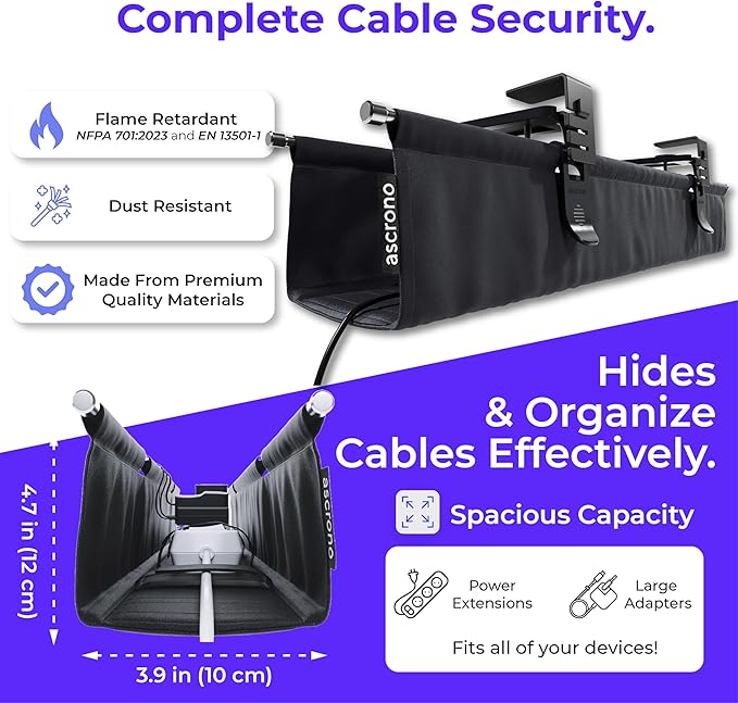Ascrono Original No Drill Under Desk Cable Management Tray 53.9" - Image 6