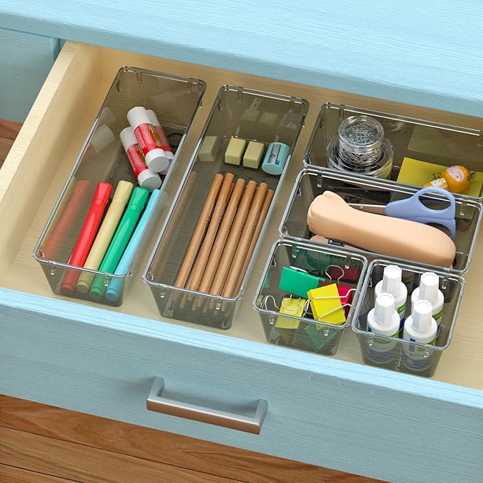 WOWBOX 6 Pack Clear Drawer Organizer Set, Acrylic Drawer Storage Trays - Image 5
