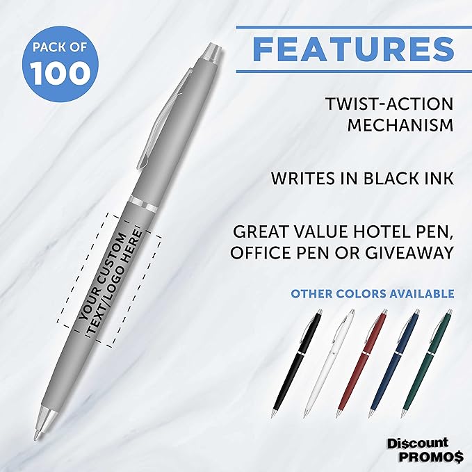 DISCOUNT PROMOS Custom Langham Ballpoint Pens Set of 100, Personalized Bulk Pack - Image 2