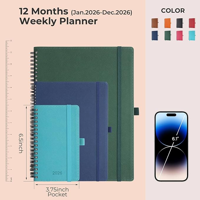 IN-LUXPRO Planner 2026 Daily Weekly and Monthly, 6.5"x3.75", 12 Months Spiral - Image 2