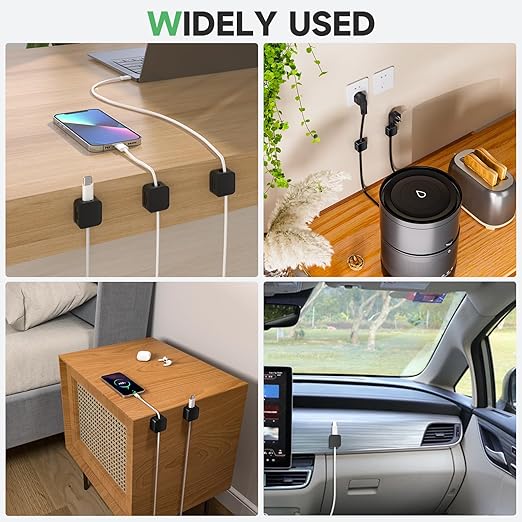 12 Black Magnetic Cable Clips, Under Desk Cable Management, Cord Holder - Image 3