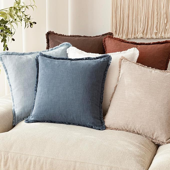 Foindtower Set of 2 Decorative Linen Fringe Throw Pillow Covers Boho Farmhouse - Image 7