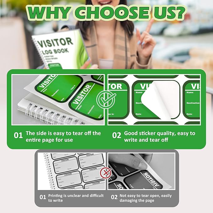 1 Pack Visitor Badges with Carbon Copy Visitor Stickers Letter Size Visitor Log - Image 3