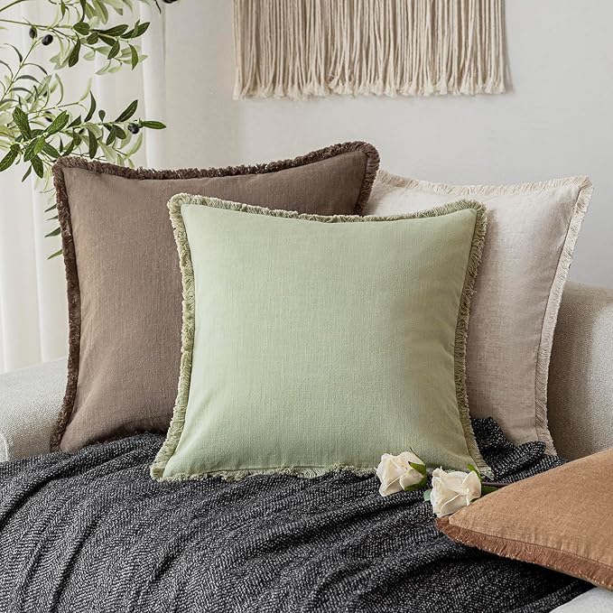 Foindtower Set of 2 Decorative Linen Fringe Throw Pillow Covers Boho Farmhouse - Image 5