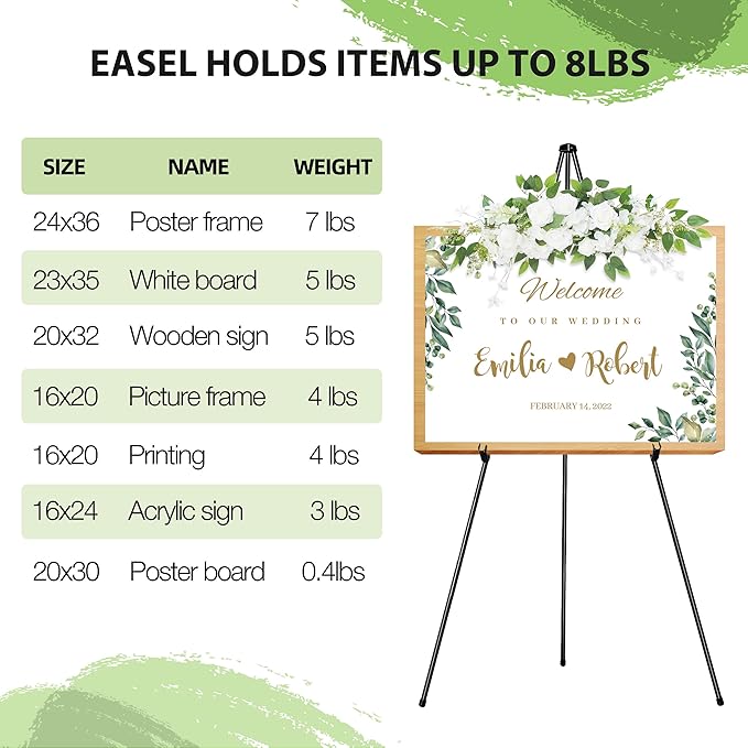 VAIIGO 63" Easel Stand for Wedding Sign Poster Display Easel Floor Adjustable - Image 5