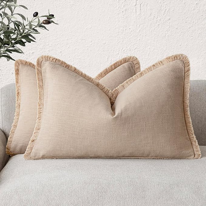 Foindtower Set of 2 Decorative Linen Fringe Lumbar Throw Pillow Covers Boho by Foindtower