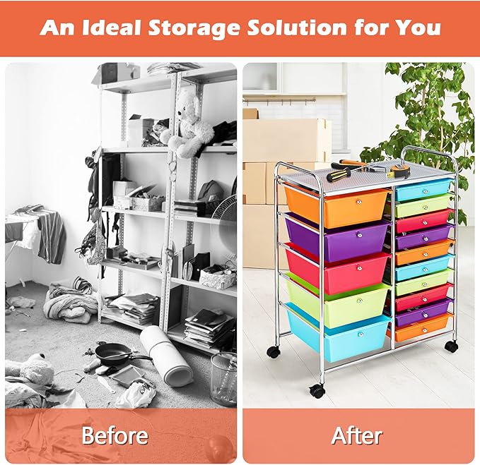 GOFLAME 15-Drawer Rolling Storage Cart, Craft Storage Cart - Image 7