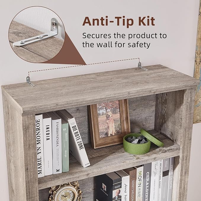 RWYHG 70" Grey Tall Bookshelf, 5-Tier Thick Wooden Book Shelf - Image 7